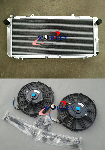 Aluminum Radiator + Fans + Black Hose Kit for Toyota MR2 SW20 (1990-1997)