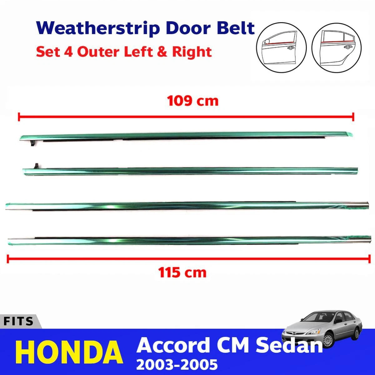Weatherstrip Door Belt Set 4 LH+RH Fits Honda Accord CM5 4D Sedan 2003-05 D06