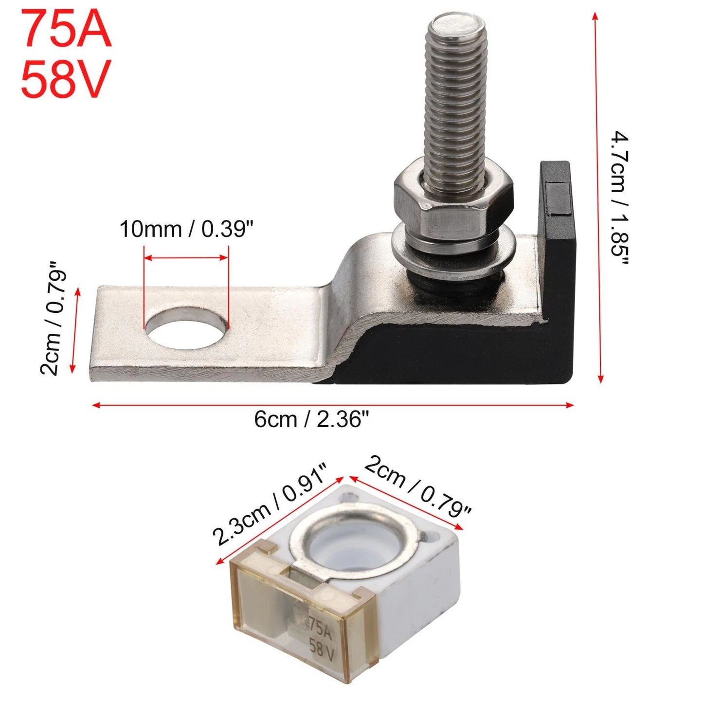 1 x 75A Terminal Fuse Block, 58V Max, for Car Marine Boat RV