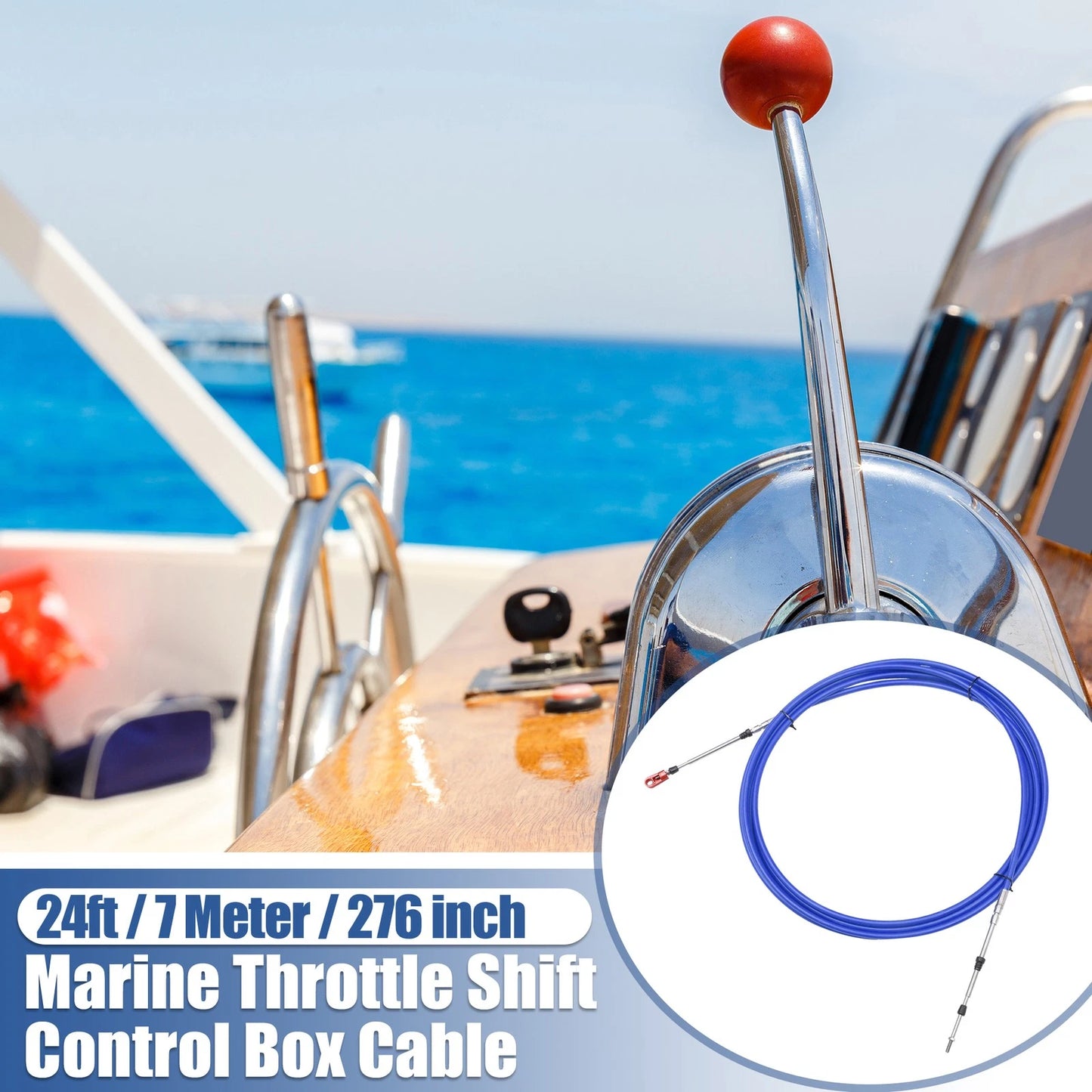Marine Throttle Shift Control Box Cable / 2pcs 24ft 276 Inch / with Clevis Blue