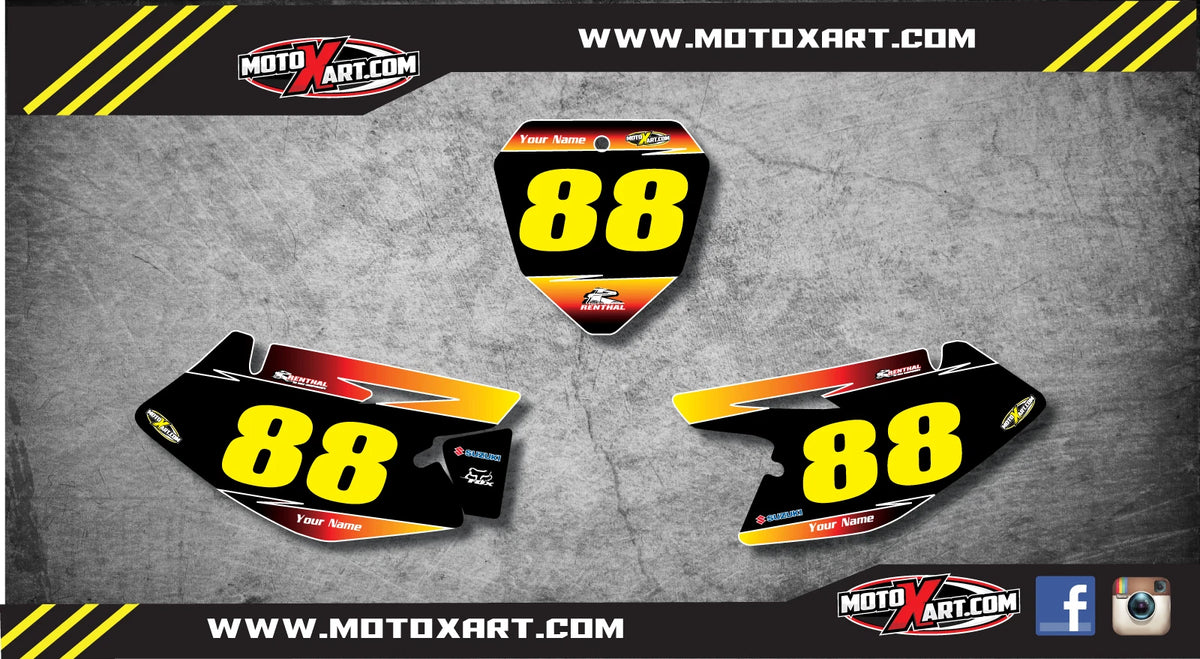 Custom Number Plates for Suzuki DRZ 125 Stickers SUNRISE Style (2008-2016)