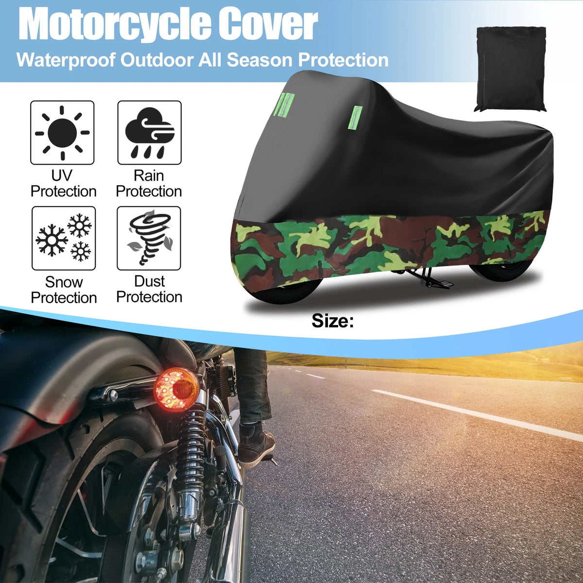 Motorcycle Cover XXXL Full Cover Black Camouflage for Make Model