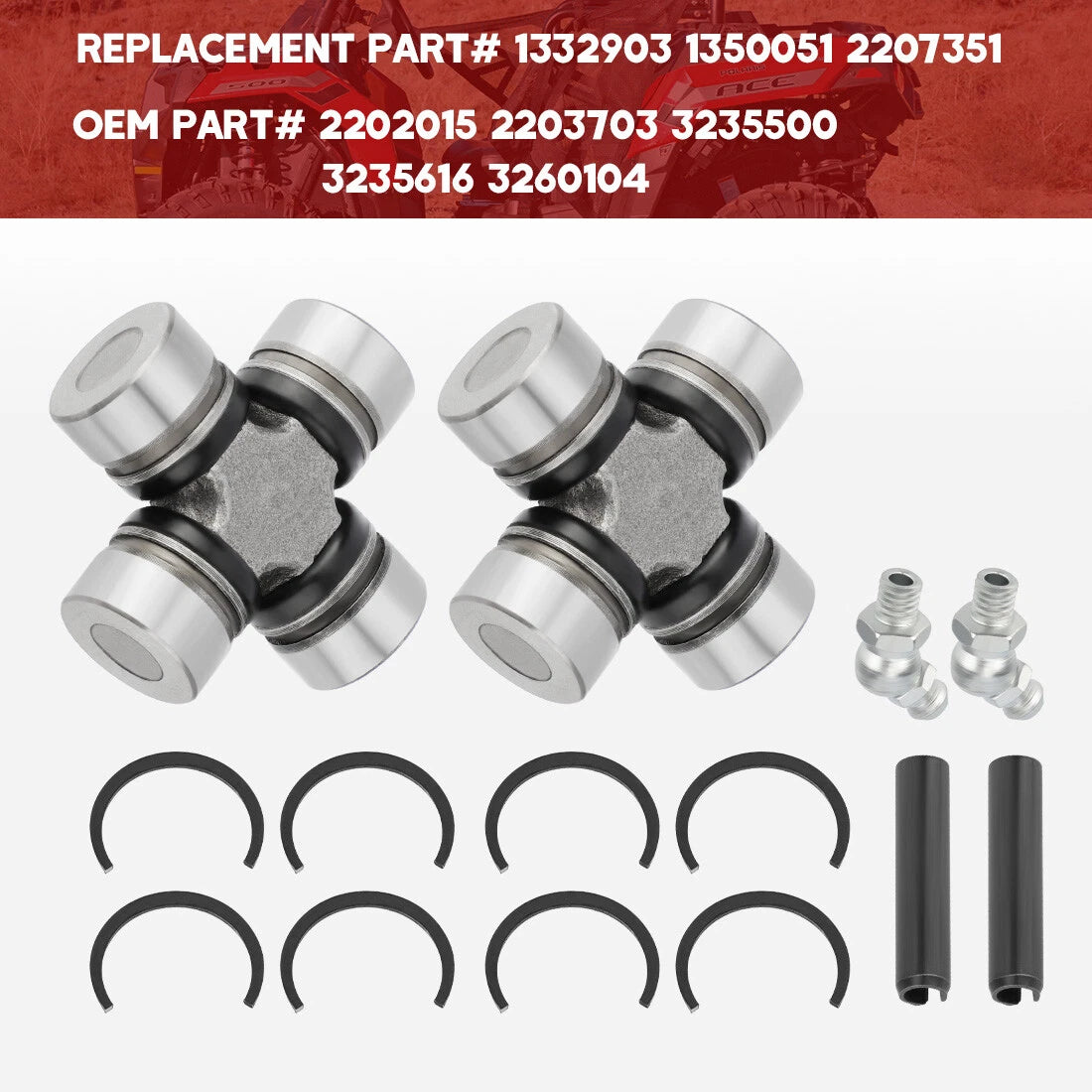Front Prop Shaft U-Joint/2 x/2SET for Polaris RZR 800/RZR 4 800 (2008–2014)