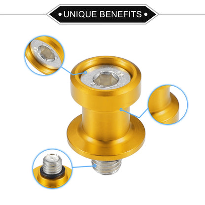 Pair 10mm CNC Swingarm Spools Sliders for Motorcycle Gold Tone