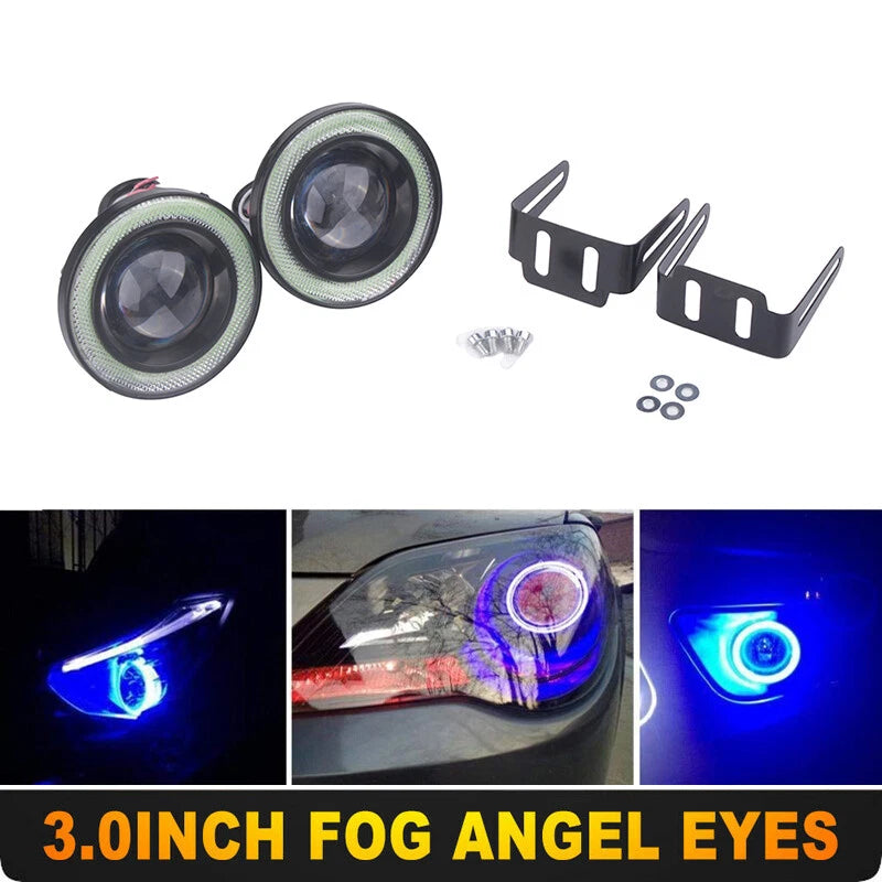 2 x 3" LED Fog Lights Round Blue COB Angel Eyes Halo for Car Truck