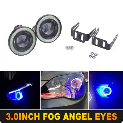 2 x 3" LED Fog Lights Round Blue COB Angel Eyes Halo for Car Truck