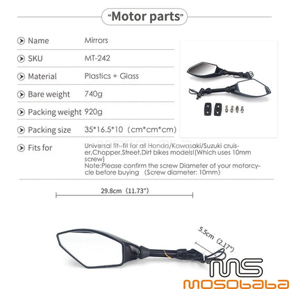 LED Turn Signal Integrated Mirrors for Honda CB500F, NC700X, Yamaha V-Star 1300