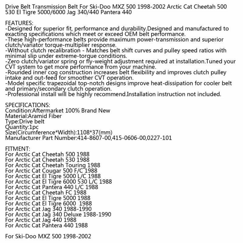 Timing Belt for Arctic Cat Cheetah, Cougar, Ski-Doo Formula LT/SLS/STX (1980-1999)