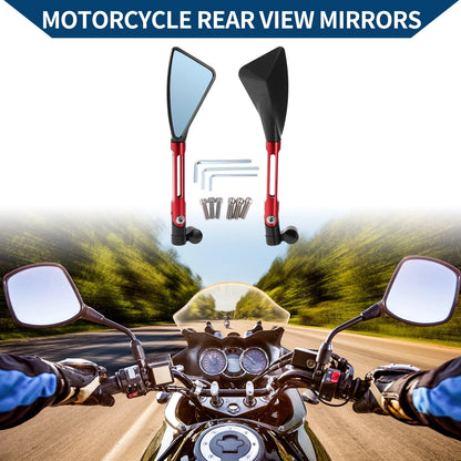 M8/M10 2 x Rear View Mirrors Triangle Black Red Aluminum Alloy for Motorcycle