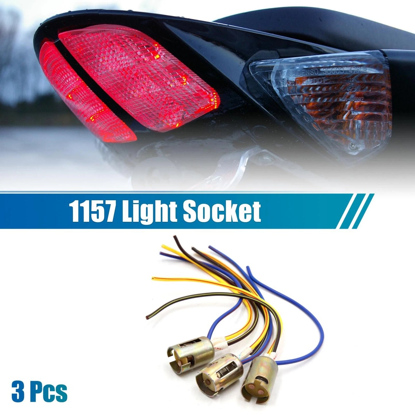 3x 1157 LED Motorcycle Brake Light Extension Wire Socket for Motorcycle