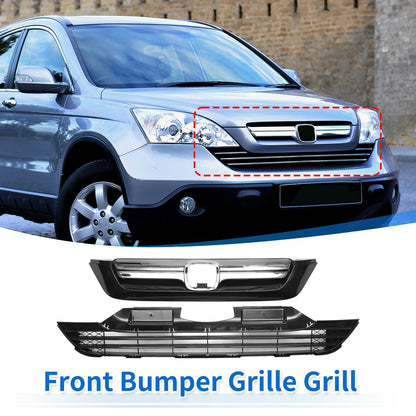 Front Bumper Grille for Honda CR-V (2007-2009) Chrome Silver Black 1 Set