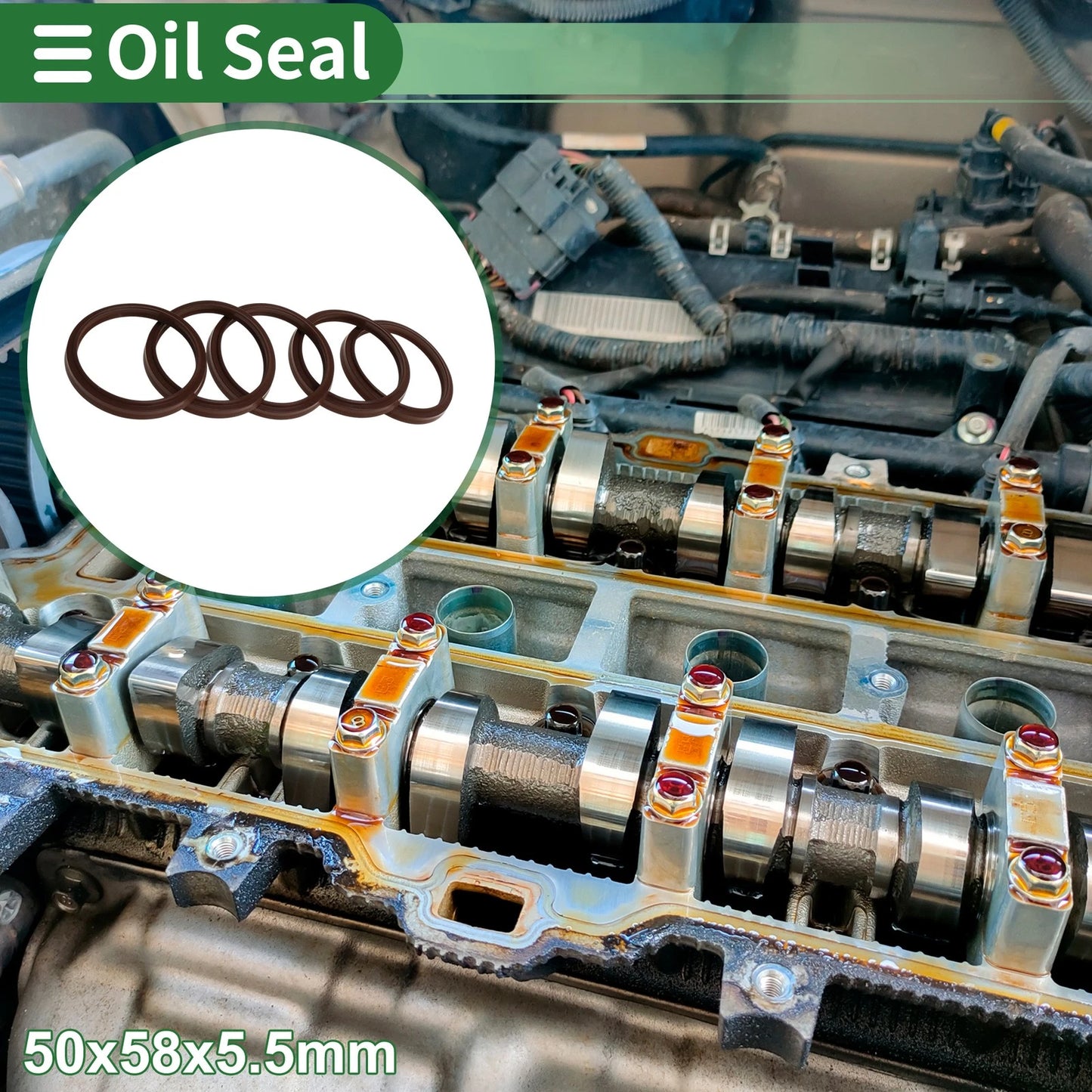 Oil Seal 50x58x5.5mm Brown 5 Pcs for Rotary Shaft Seal FKM Rubber