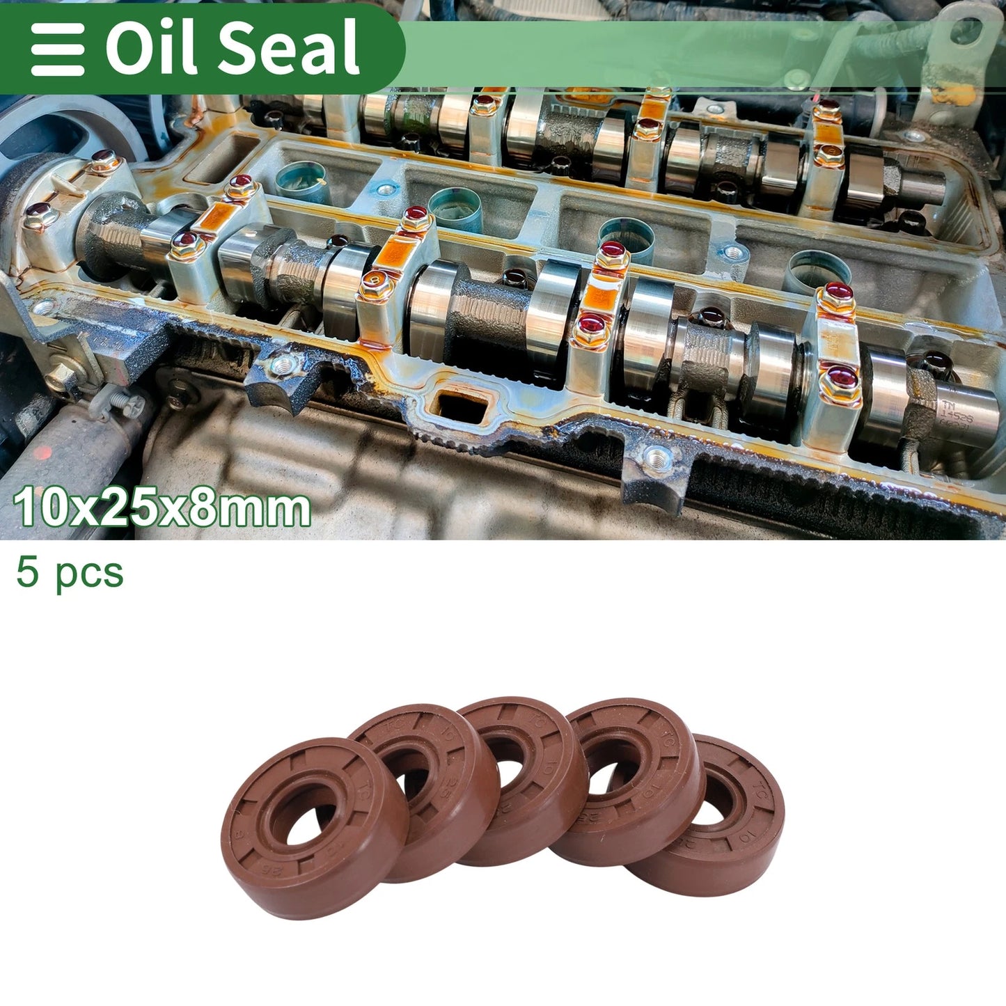 Oil Seal/10x25x8mm Brown 5 Pcs/Seal Ring Rotary Shaft Seal Fluorine Rubber
