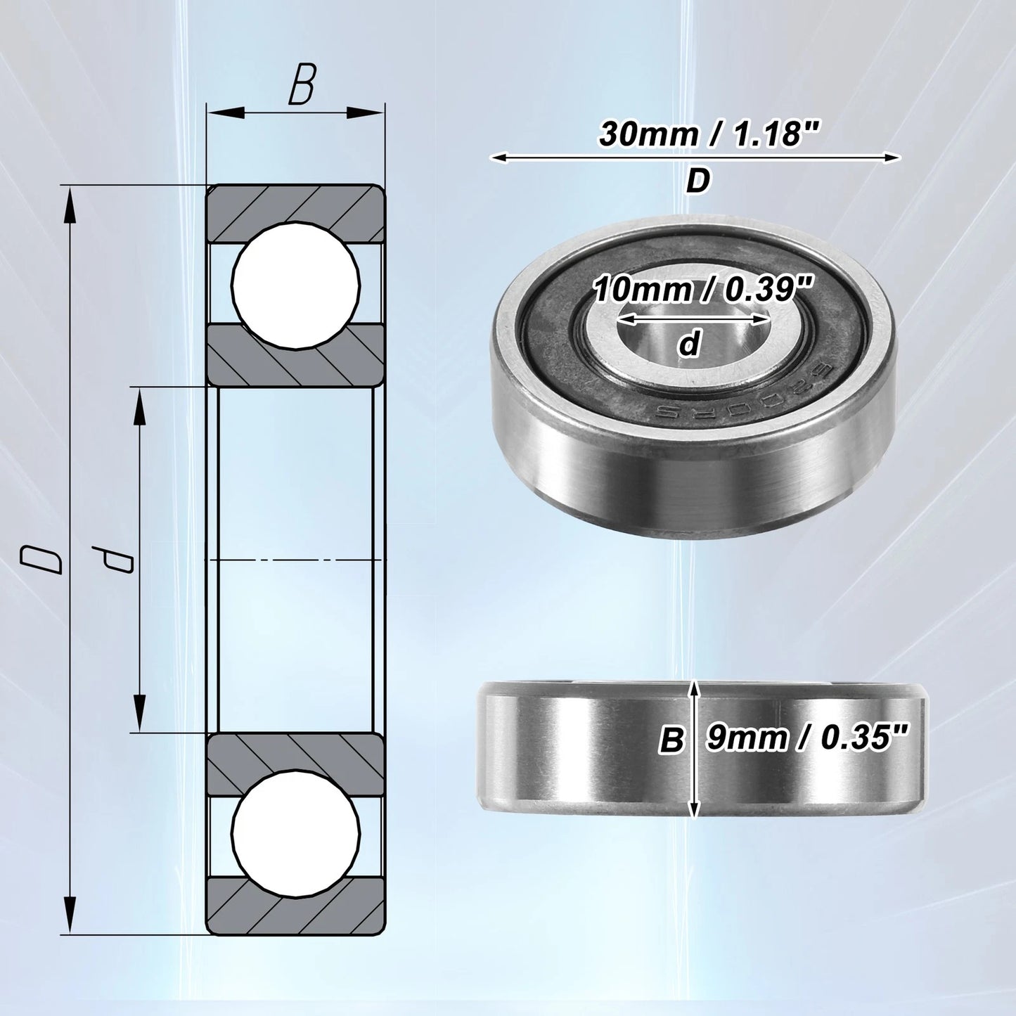 10 x 10x30x9mm Double Rubber Sealed Auto Deep Groove Ball Bearings for Car