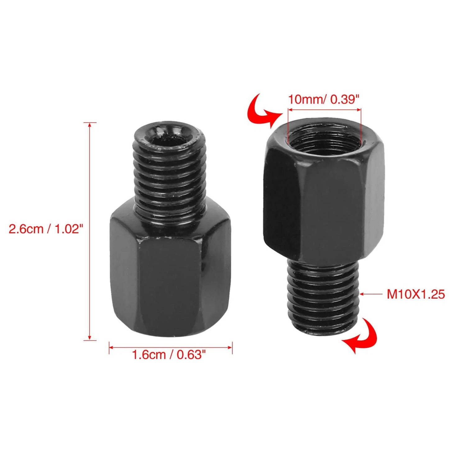 5x 10mm LH to 10mm RH Black Motorcycle Rearview Mirrors Adapter Screws for Bike
