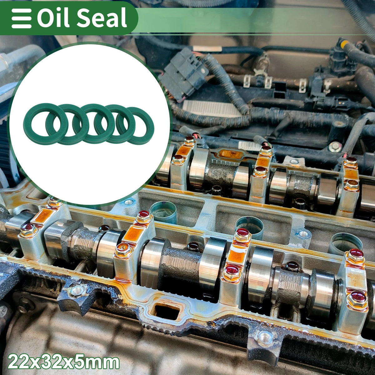 Oil Seal 22x32x5mm Seal Ring TPU Green 5 Pcs for Make Model