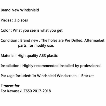 ABS Windshield Screen with Bracket for Kawasaki Z650 (2017-2019)