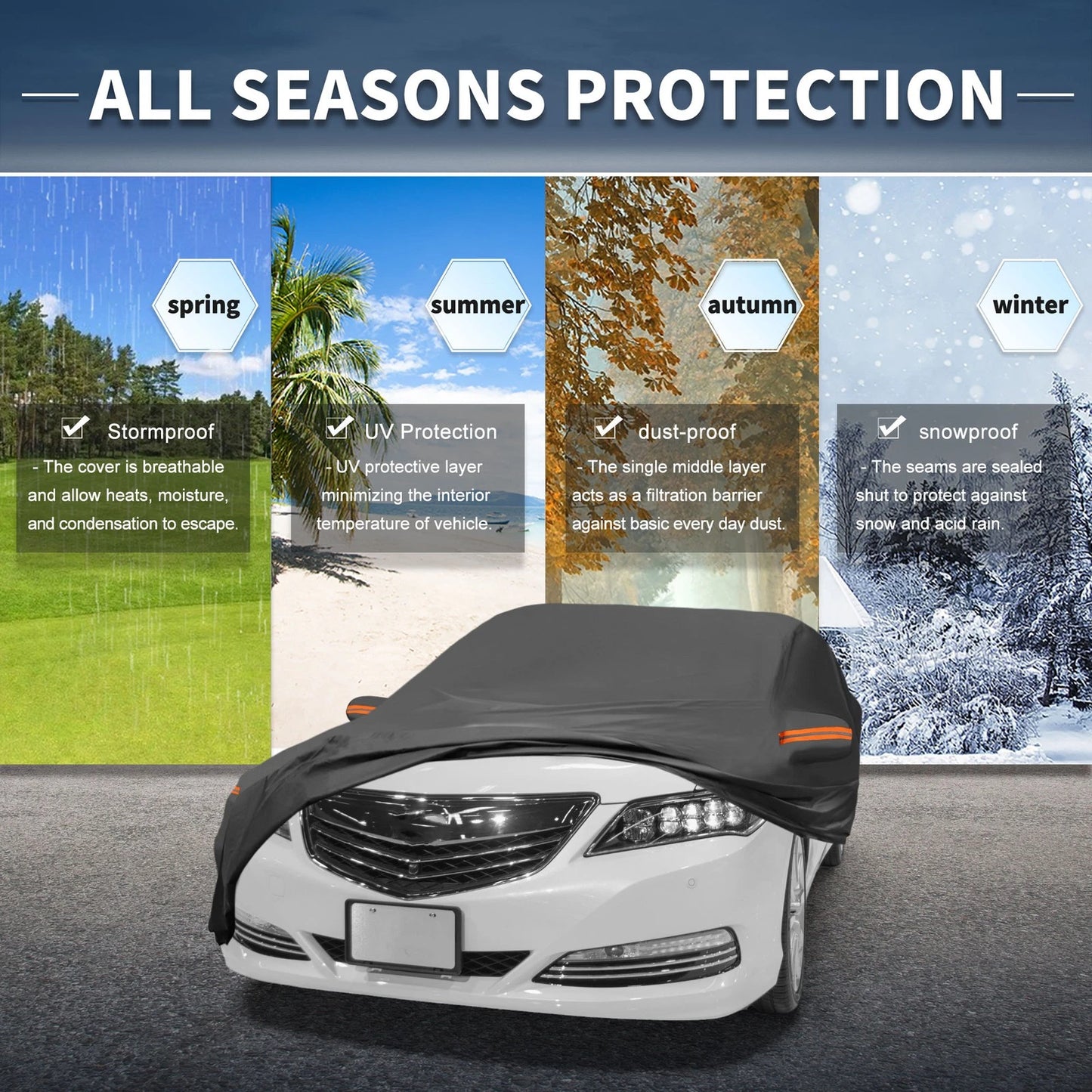 Waterproof Aluminum Film Car Cover for Acura TLX Driver Door Zipper