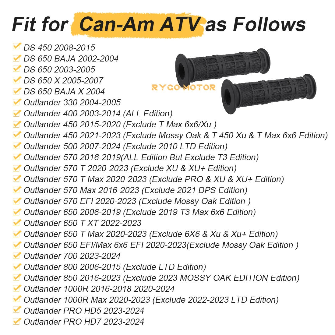 2 x Handlebar Grips for Can-Am Outlander 1000R 850 800 700 650 570