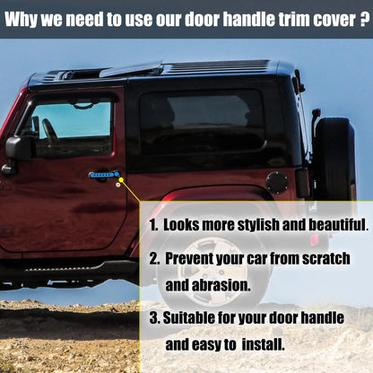 3 x Door Handle Trim & Button Covers for Jeep Wrangler 2007-2018 Blue