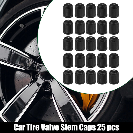 Tire Valve Stem Caps 25 Pcs for Car SUV Bike Motorcycle Plastic Black