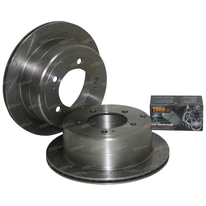 Rear Drilled Slotted Disc Rotors + Brake Pads for Landcruiser FZJ105/HZJ105