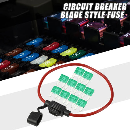 30A Mini Blade Style Fuse Set with 12 AWG Holder for Car