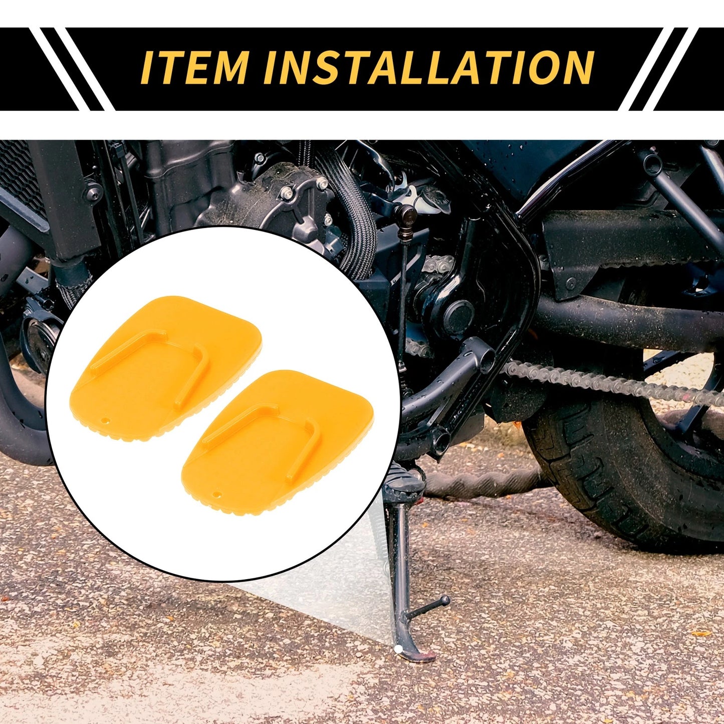 Universal Motorcycle Kickstand Pad 3.54 x 2.36 in Support Plate Yellow 2 x Pcs