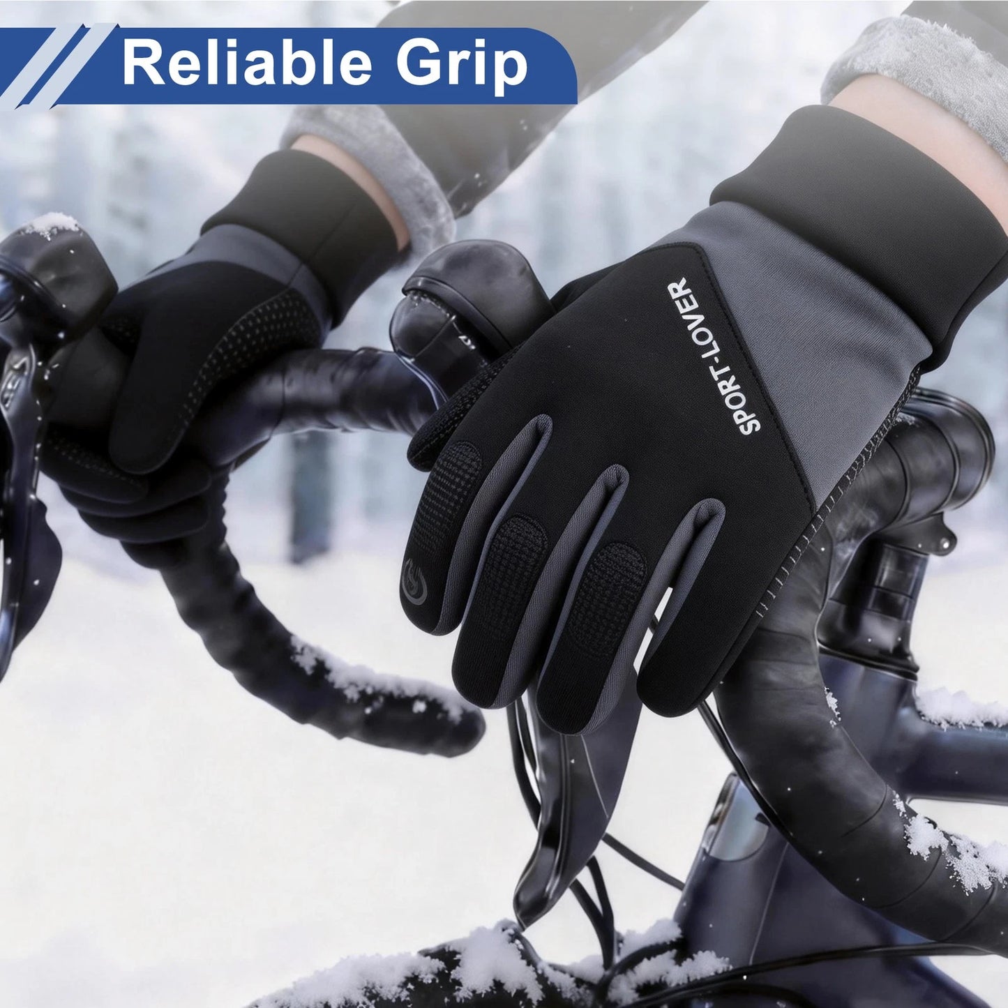 Full Finger Outdoor Fleece Cycling Gloves for Mountain Biking Polyester Black