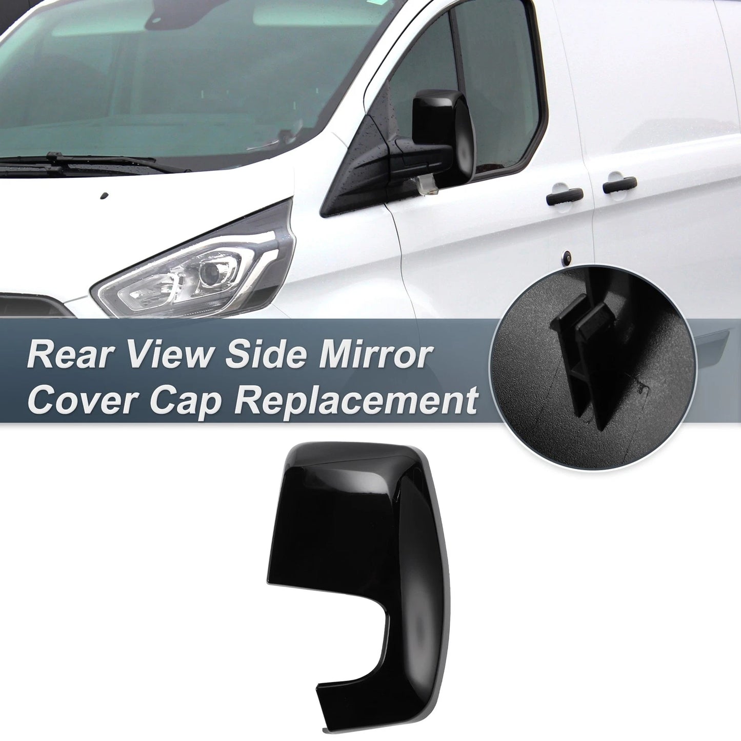 Left Rearview Mirror Cover Cap Gloss Black for Ford Transit Custom (12-23)