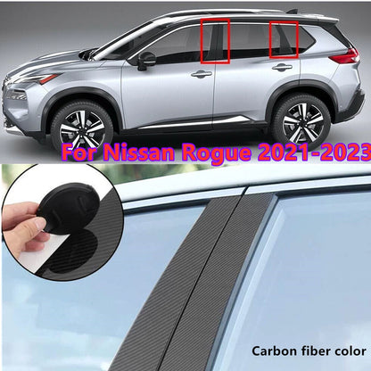 6 x Carbon Fiber Door Window Trim Cover Pillar Post For Nissan Rogue (2021–2023)