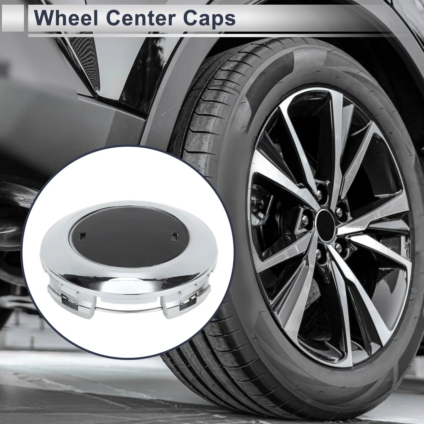 Wheel Center Cap for Toyota Land Cruiser Silver Tone Black Plastic