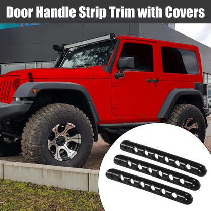 3 x Door Handle Trim & Button Covers for Jeep Wrangler 2007-2018 Black