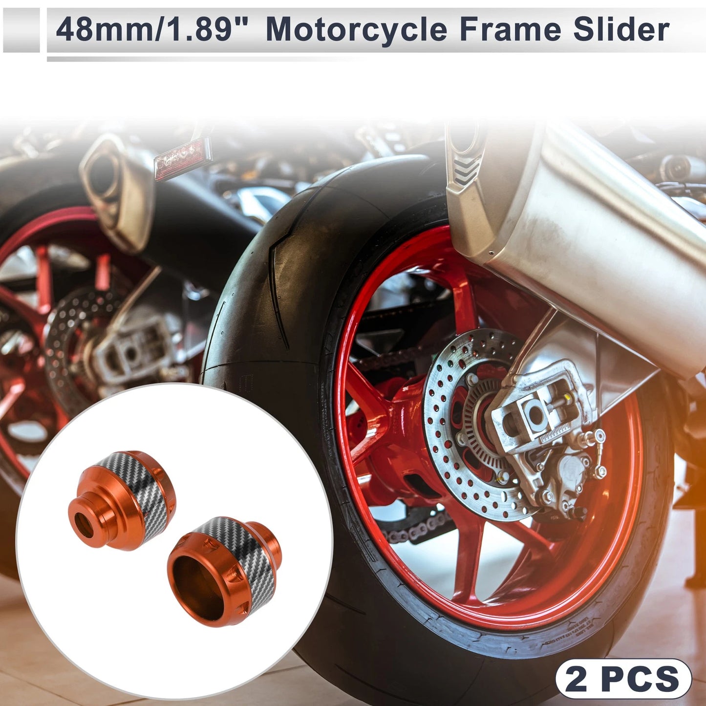 2 x 14mm Aluminum Alloy Carbon Fiber Motorcycle Slider Frame Orange