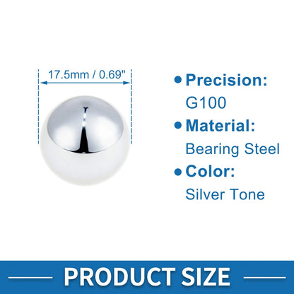 17.5mm Bearing Ball for G100 Steel Precision Silver Tone 10 Pcs