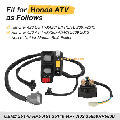 Handlebar & Starter Relay Switch for Honda Rancher 420 TRX420 AT/ES (2007–2013)