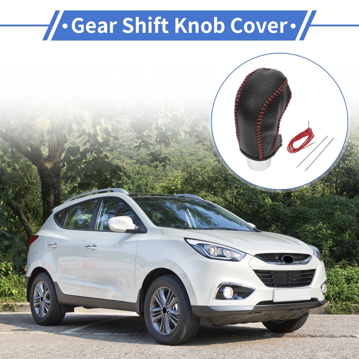 Car Gear Shift Knob Cover for Hyundai Tucson 2015-2018, Pebbled Black Red