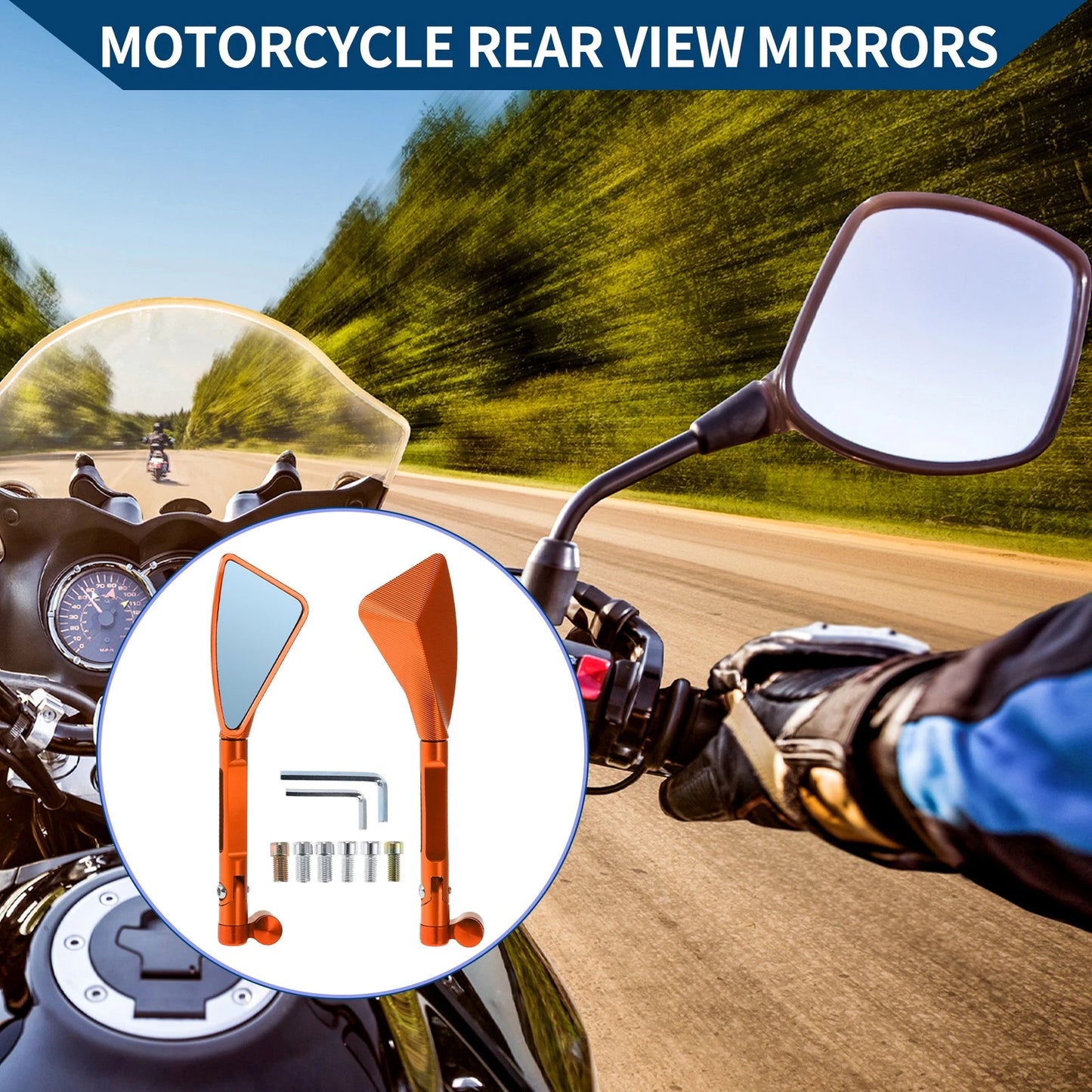 M8/M10 Rear View Mirrors Triangle Shape Orange Aluminum Alloy for Motorcycle