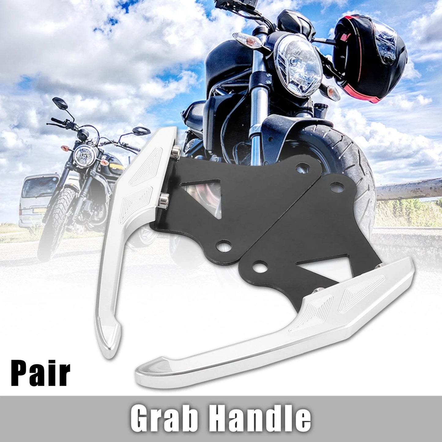 Rear Seat Grab Bars Handle Silver Tone Pair for Honda MSX125
