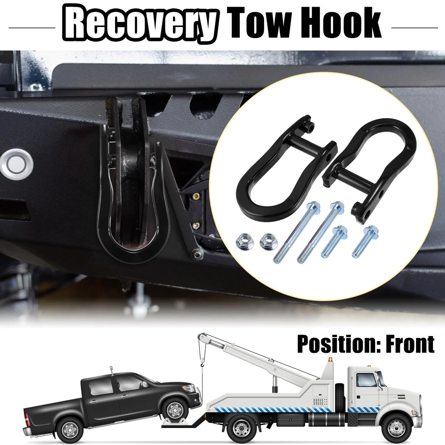Front Tow Hook Kit for Chevy Silverado 1500 Black GMC