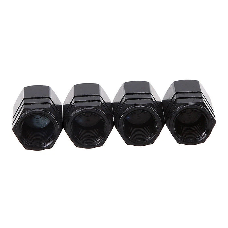 4 Pcs Black Aluminum Tire Valve Caps for Car Motorcycle Bike Wheel