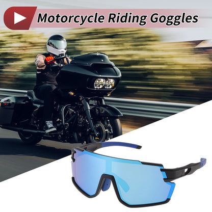 Motorcycle Riding Goggles Blue Lens Black Frame Cycling Sunglasses for PC