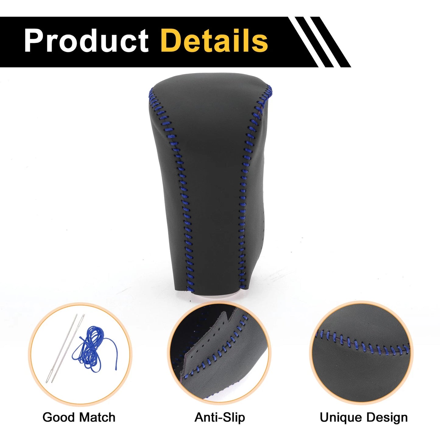 Car Gear Shift Knob Cover for Honda Accord (2008-2012) Black Blue Faux Leather
