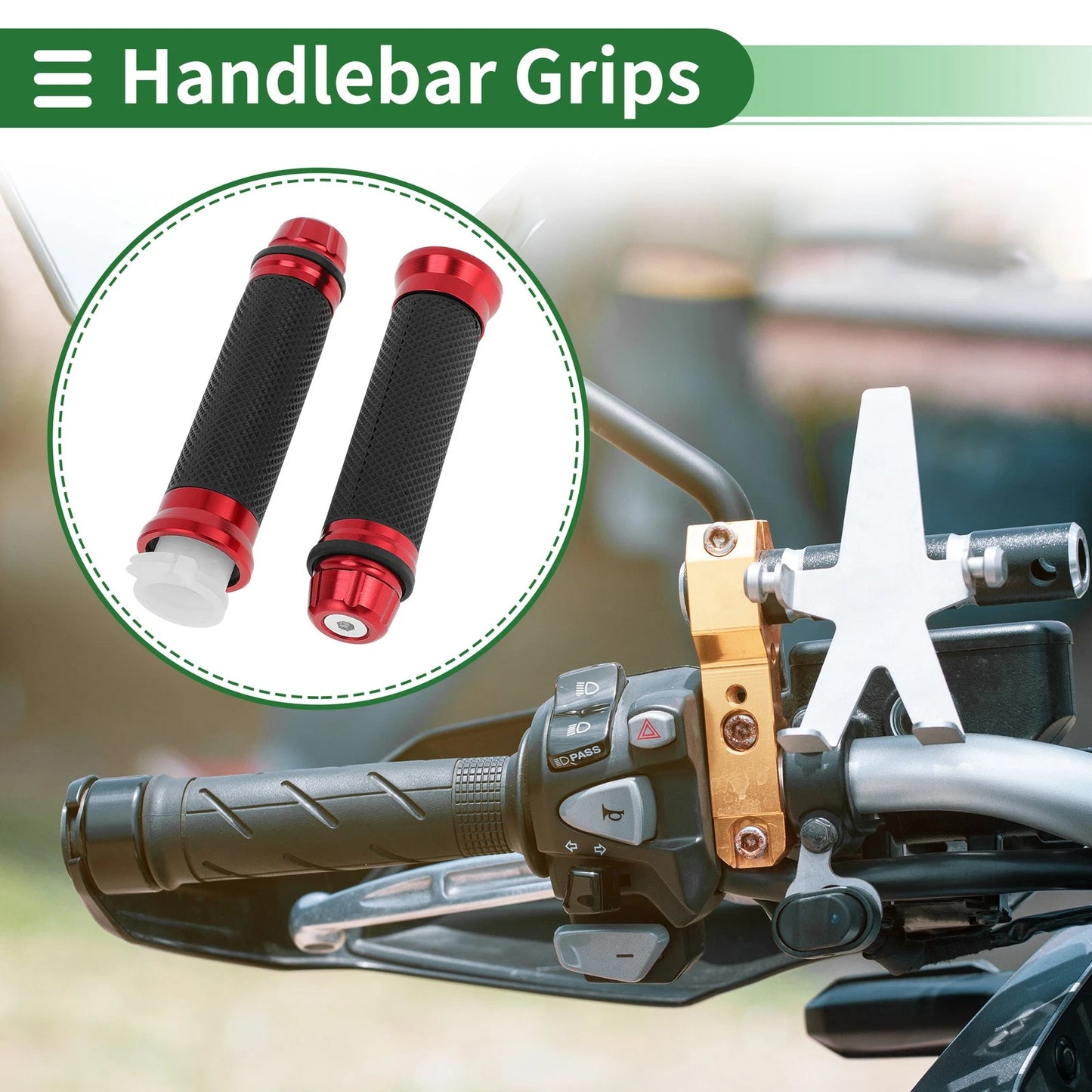 7/8 22mm Hand Grips Cover Kit Aluminum Alloy Rubber Red for Motorcycle