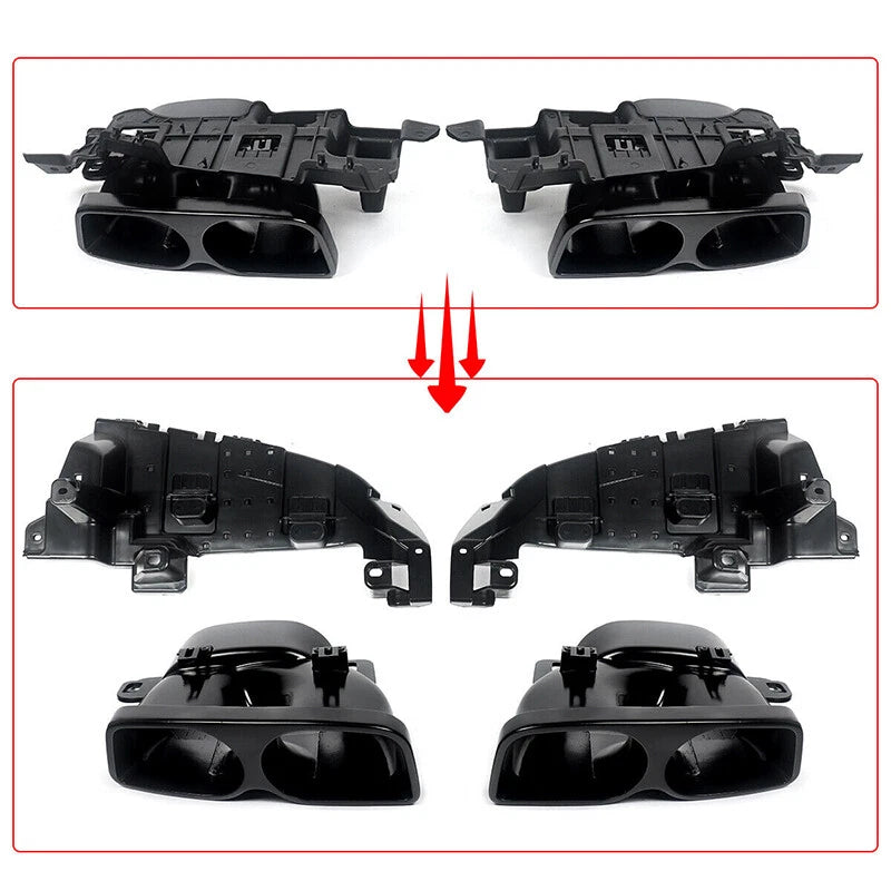 B Style LED Bumper Diffuser + Carbon Exhaust Tips for Benz W205 C63 C43 (2015-2021)