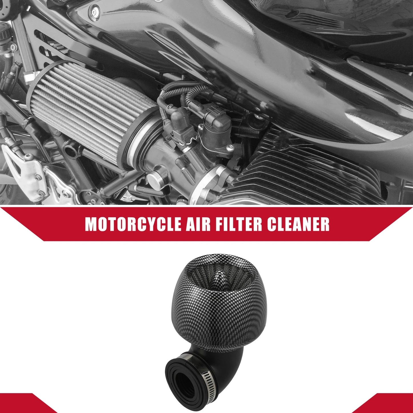 Air Cleaner Filter / 2.8-4.8cm 90 Degree / Carbon Fiber Pattern for Motorcycle