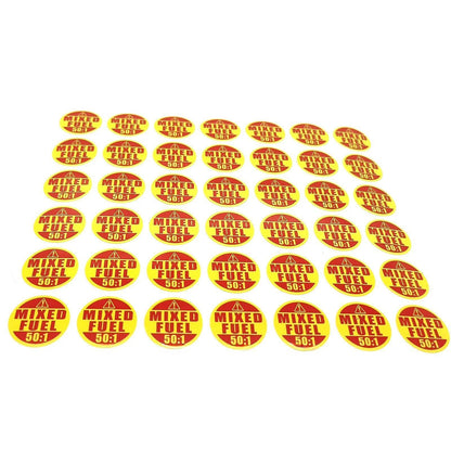 Mixed Fuel 50:1 Waterproof Warning/Caution Sticker Label 42Pcs 1" Round