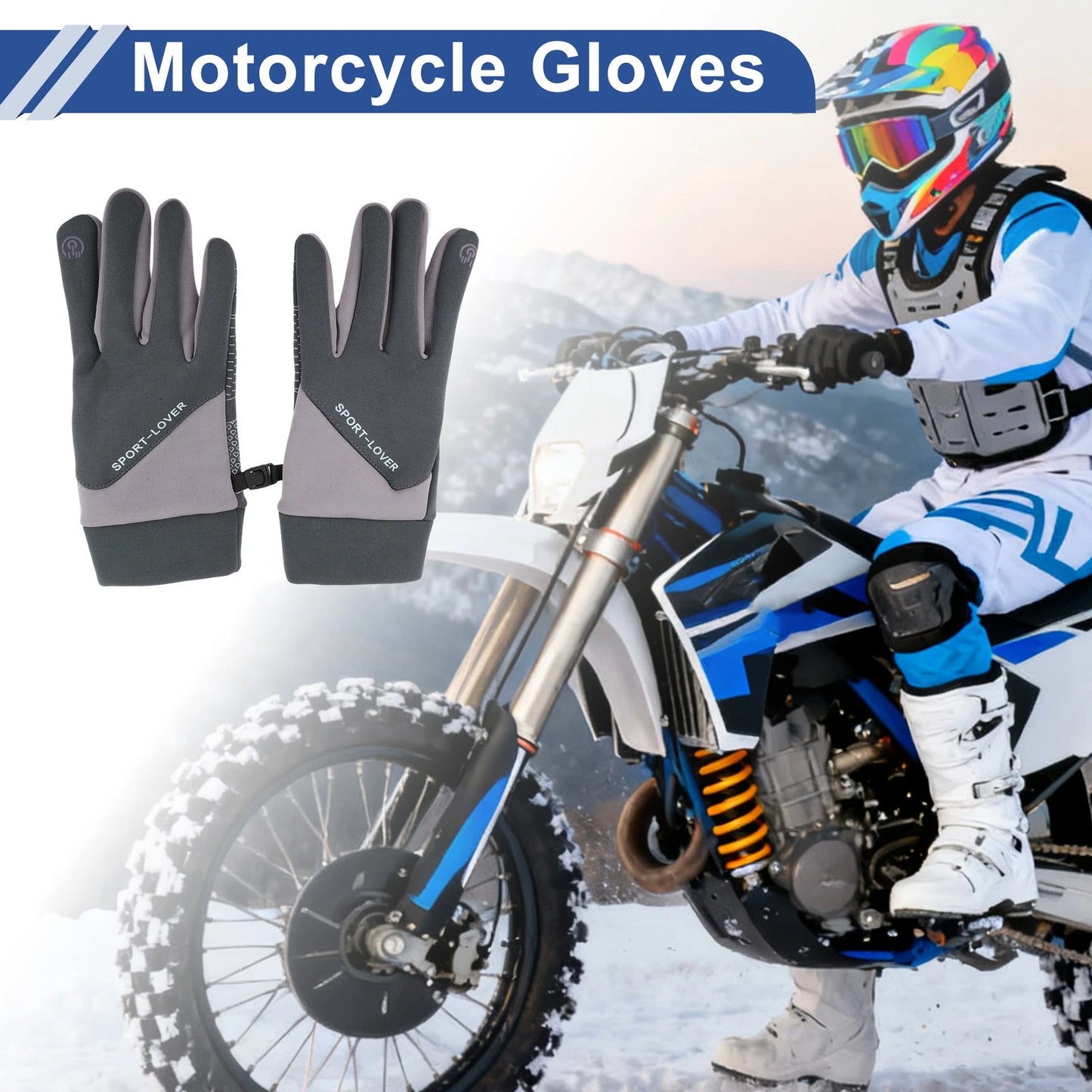 Gloves Full Finger Outdoor Fleece Men Cycling Gloves for Mountain Biking Gray