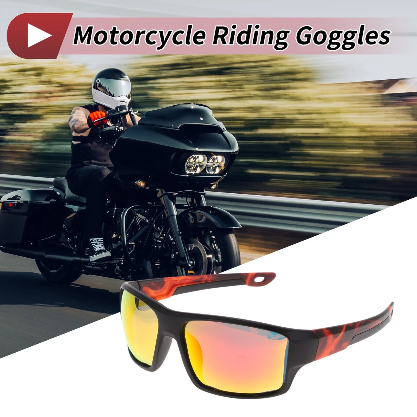 Motorcycle Riding Goggles 1 Pcs Red Lens Black Frame Cycling Sunglasses