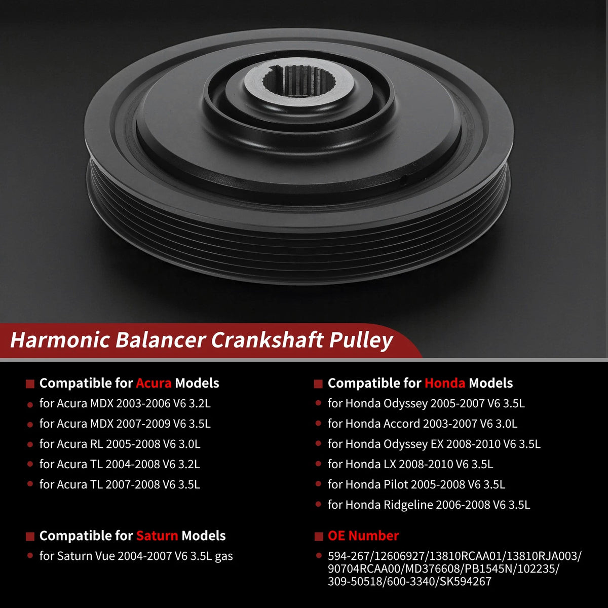 Harmonic Balancer Crankshaft Pulley for Acura MDX, Honda, Saturn (2001-2006)